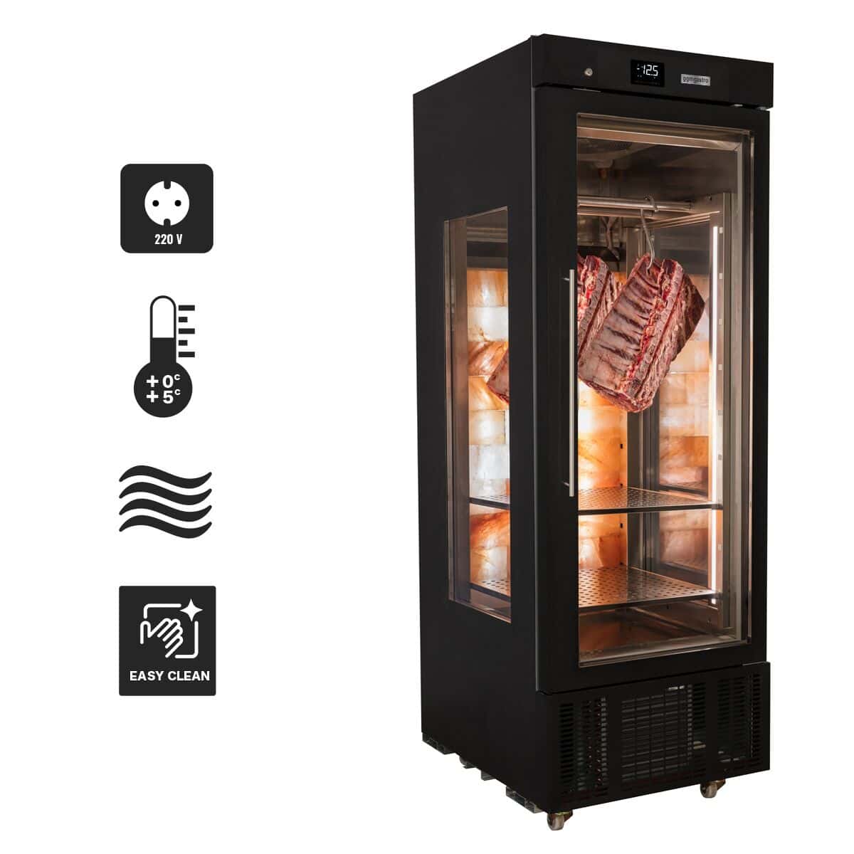 Dry Aging Fleischreifeschrank 0,70 m - mit 1 Glastür - Schwarz