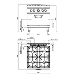 Gasherd - mit 4 Brennern - 28 kW - inkl. Elektrobackofen - 4,68 kW