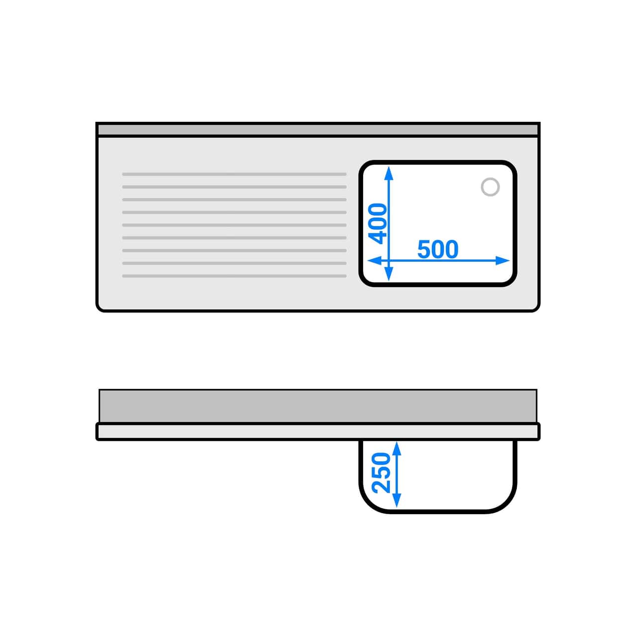 Spültisch ECO - 1400x600mm - mit Grundboden & 1 Becken rechts