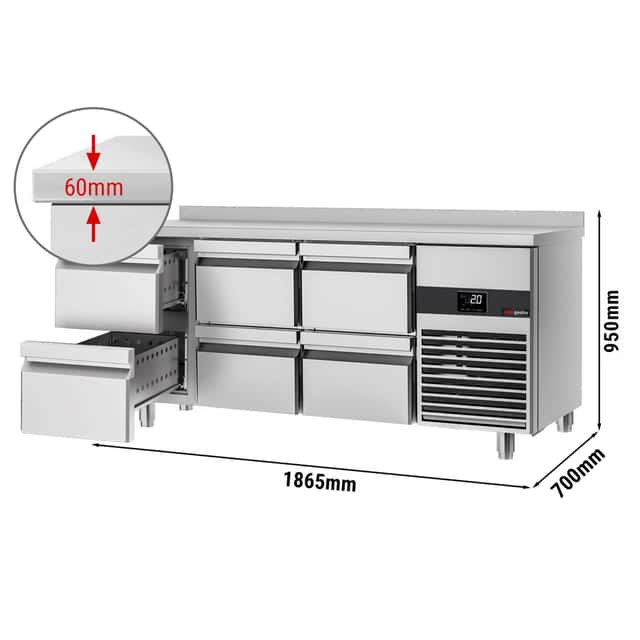 Kühltisch PREMIUM - 1865x700mm - mit 6 Schubladen & Aufkantung