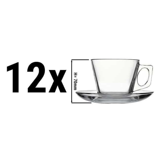 (24 Stück) Kaffee-/ Teetasse & Untertasse - AQUA - 195 ml