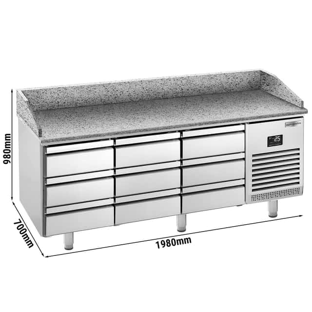 Pizzakühltisch Premium PLUS - 1980x700mm - mit 9 Schubladen