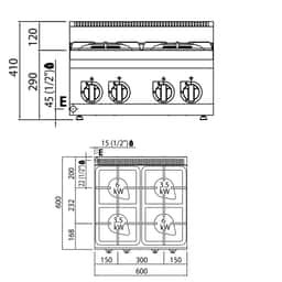 Gasherd - 19 kW - 4 Brenner