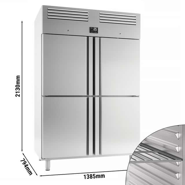 Kühlschrank Edelstahl PREMIUM PLUS - GN 2/1 - 1240 Liter - mit 4 Halbtüren