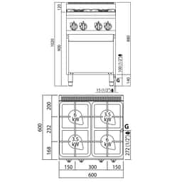 Gasherd - 19 kW - 4 Brenner