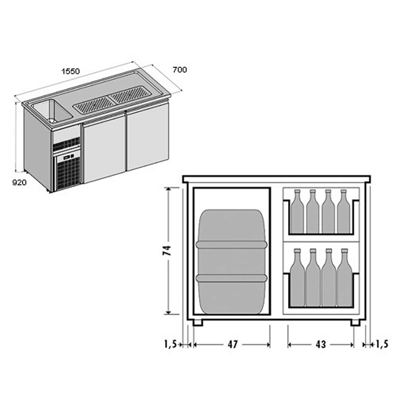 Biertheke Premium PLUS - 1550x700mm - 2 Türen