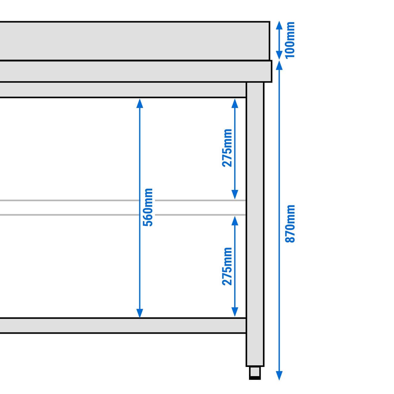 Edelstahl Arbeitstisch PREMIUM - 1000x600mm - mit Grundboden & Aufkantung