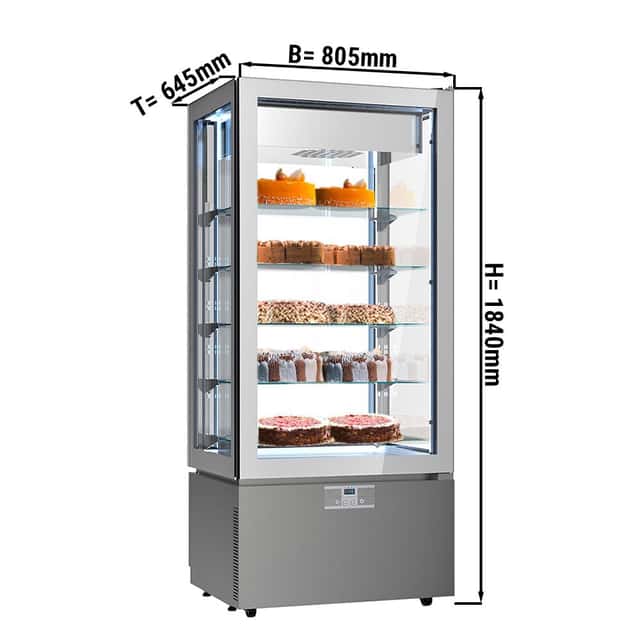 Panorama-Tiefkühlvitrine - 457 Liter - 800mm - 5 Ablagen - Silber