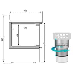 Kühltisch Premium PLUS - 978x700mm - mit 2 Glastüren & Aufkantung