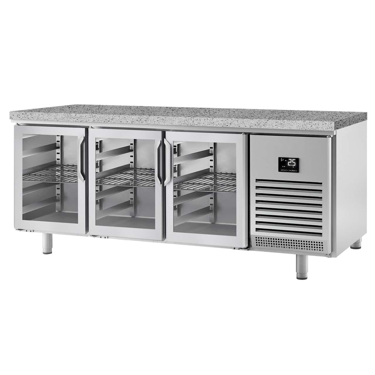 Bäckereikühltisch Premium PLUS - 2185x800mm - 3 Glastüren & Granitarbeitsplatte