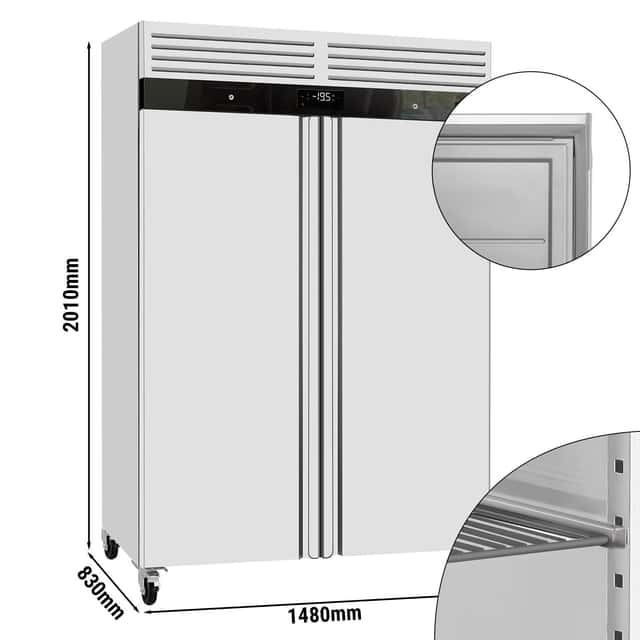 TiefKühlschrank Edelstahl ECO - GN 2/1 - 1400 Liter - mit 2 Edelstahltüren - Innenseite der Tür aus Kunststoff