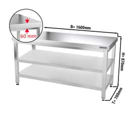 Edelstahl Arbeitstisch PREMIUM - 1600x700mm - mit Grundboden & Zwischenboden