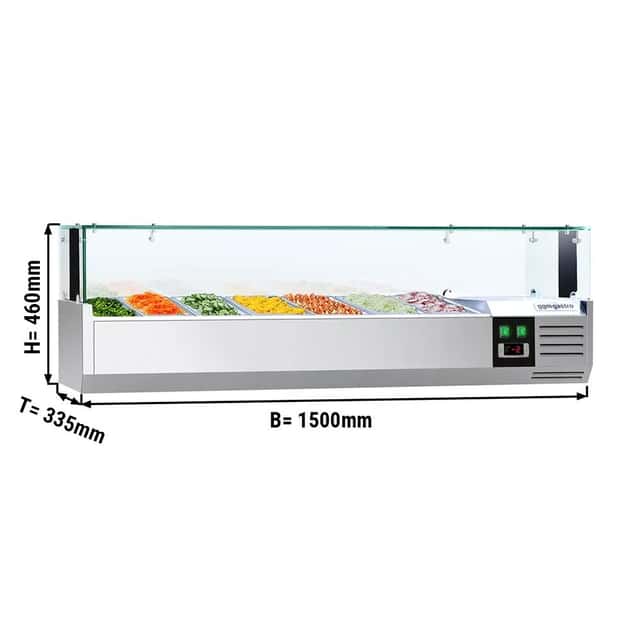 Kühlaufsatzvitrine PREMIUM mit LED-Licht - 1500x335mm - 7x GN 1/4