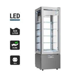 Panorama freezer display cabinet - 324 litres - 600mm - with LED lighting & 5 glass shelves - silver