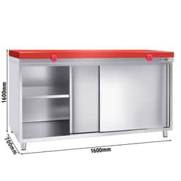 Stainless steel work cabinet PREMIUM - 1600x700mm - with sliding door without backsplash incl. cutting plate