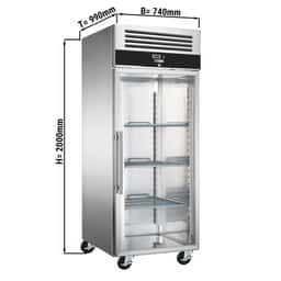 Bäckerei-Tiefkühlschrank Edelstahl PREMIUM - EN 60x80 - 600 - Liter - 1 Glastür, Schienen & Tragroste