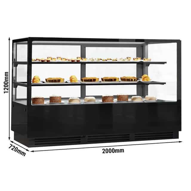 Kuchenvitrine - 2000mm - mit LED-Beleuchtung & 2 Ablagen