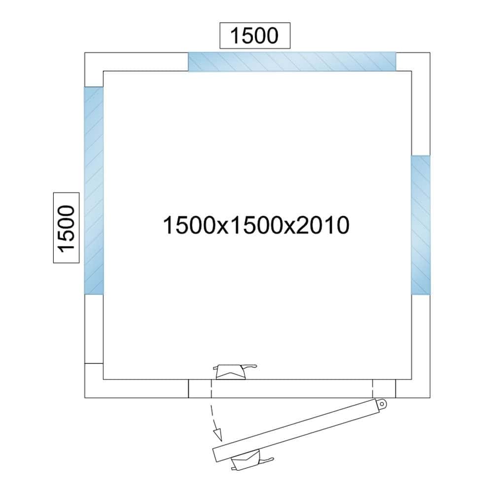 Kühlzelle - 1500x1500mm - 3,5m³ - mit 3 Glasseiten