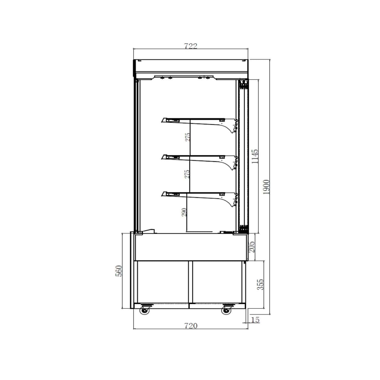 Kuchenvitrine - 1200mm - mit LED-Beleuchtung, 3 Ablagen & Spiegelfront - Schwarz