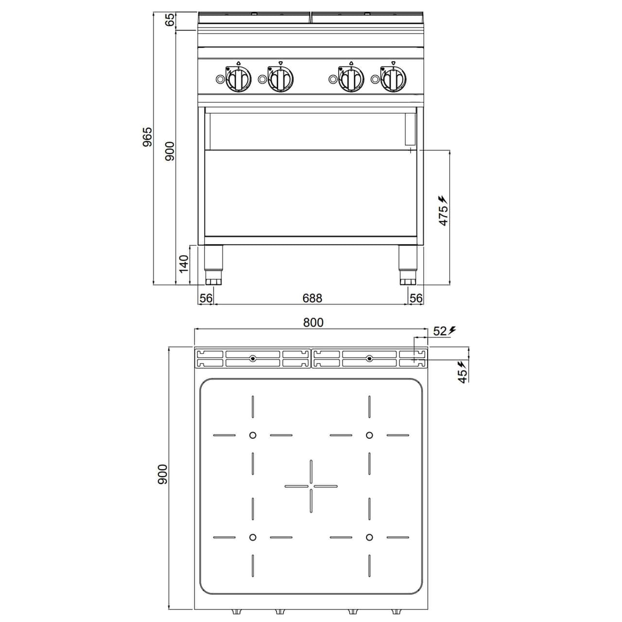 4x Indukční varná deska (20 kW)