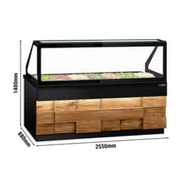 Saladette TORONTO - 2550mm - Holzfront - 4 Türen - für 6x GN 1/1 - schwarze Granit-Arbeitsplatte