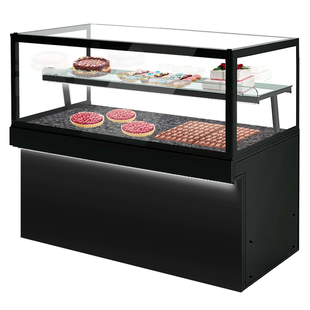 Kuchentheke TORONTO - 1800mm - schwarze Front - mit LED-Beleuchtung & 2 Ablagen