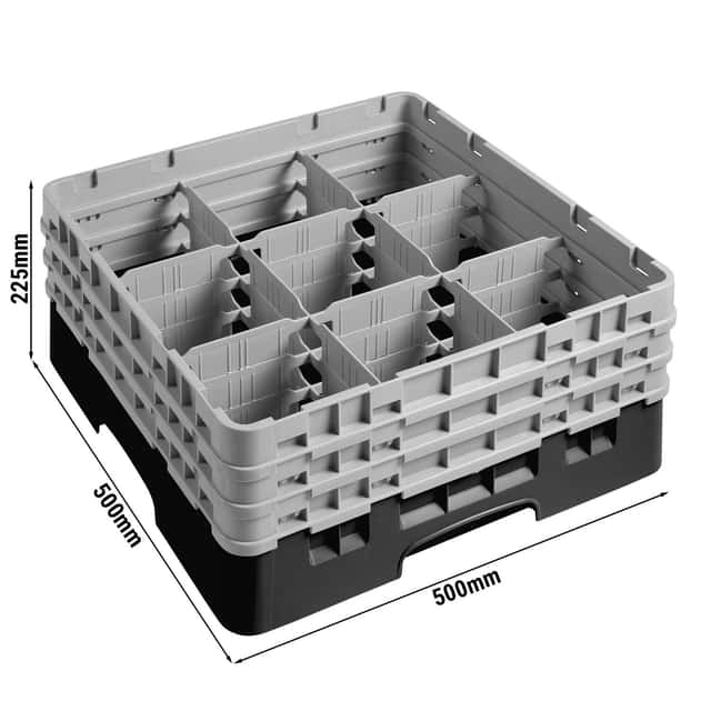 CAMBRO | CAMRACK® - Gläserspülkorb 1/1 - 9 Fächer - mit 3 Extender - 500x500mm - Schwarz