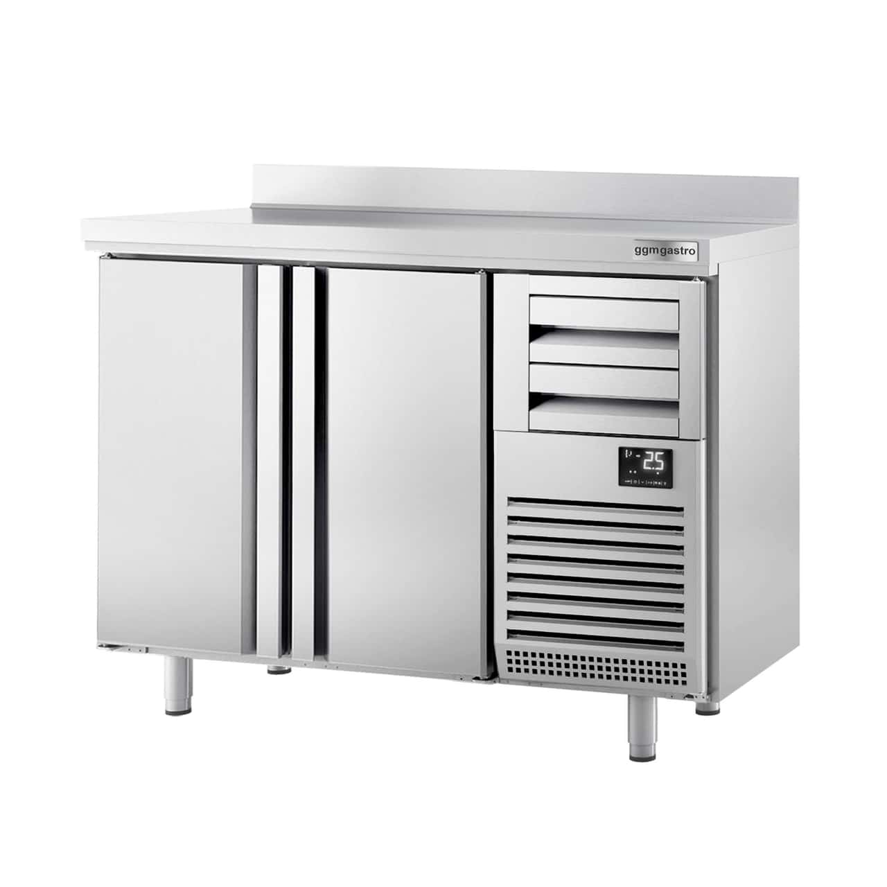 Bar- & Getränkekühltisch Premium PLUS - 1470x600mm - mit 2 Türen, 2 Schubladen & Aufkantung