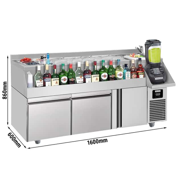 Bar- & Getränkekühltisch - 1600x600mm - 235 Liter - mit 1 Tür, 2 Schubladen & Ablagen