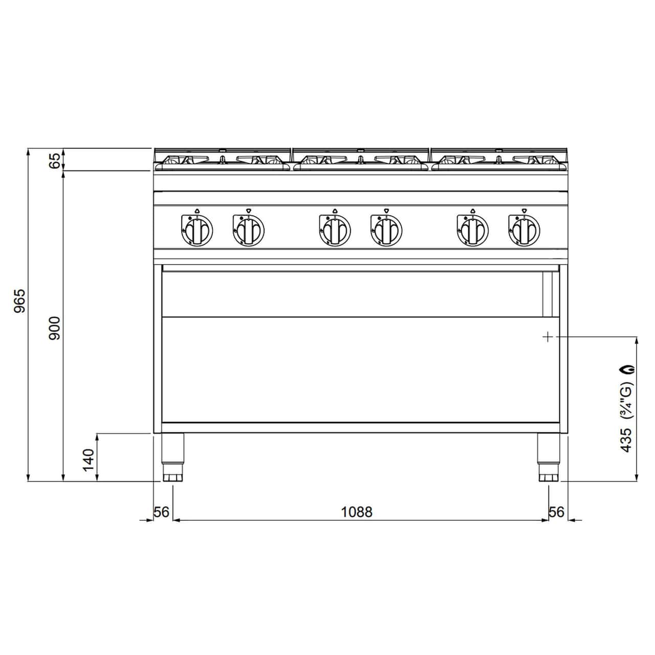 Gasherd - 53,5 kW - 6 Brenner