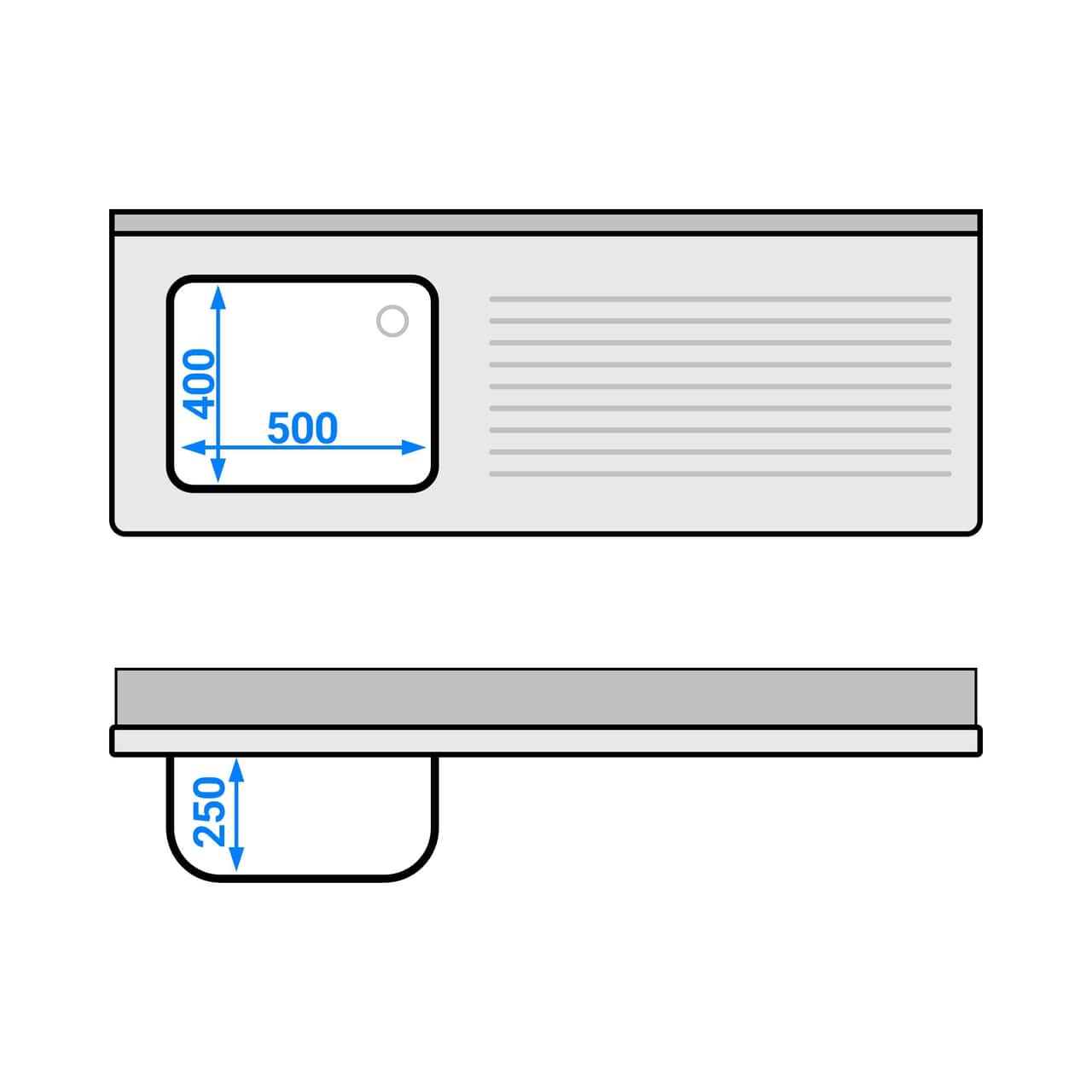 Spültisch PREMIUM - 1600x600mm - mit Grundboden & 1 Becken links