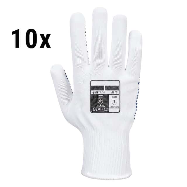 (10 Paar) PVC Noppen Handschuh - Weiß/ Blau - Größe: XXS