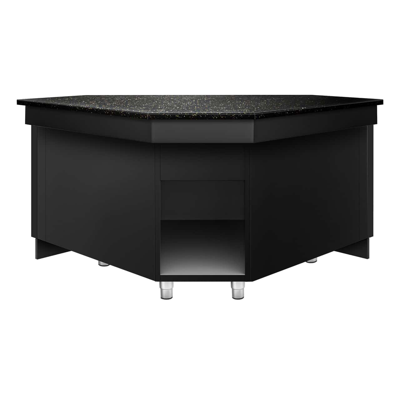 Eck-Kassentisch TORONTO - 1565mm - schwarze Front - schwarze Granit-Arbeitsplatte