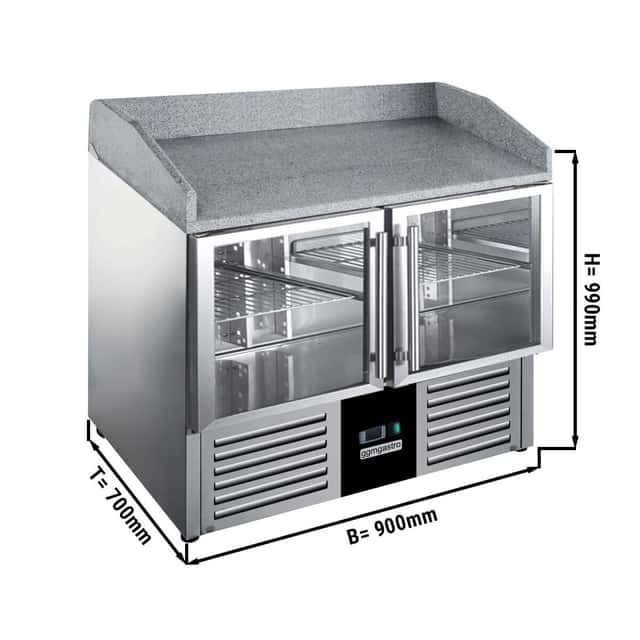 Pizzakühltisch PREMIUM - 900x700mm - 2 Glastüren