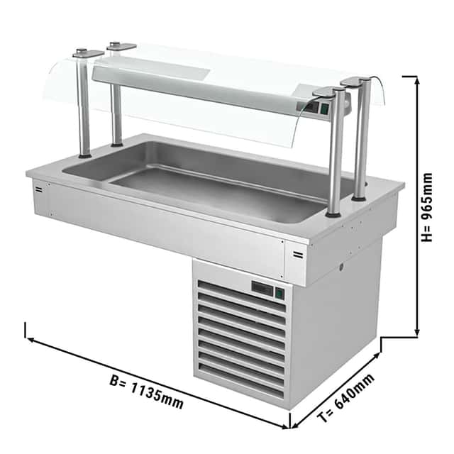 Einbau Kühlwanne - 1,1m - +2 ~ +8 °C - 3x GN 1/1 - mit Glas-Hustenschutz