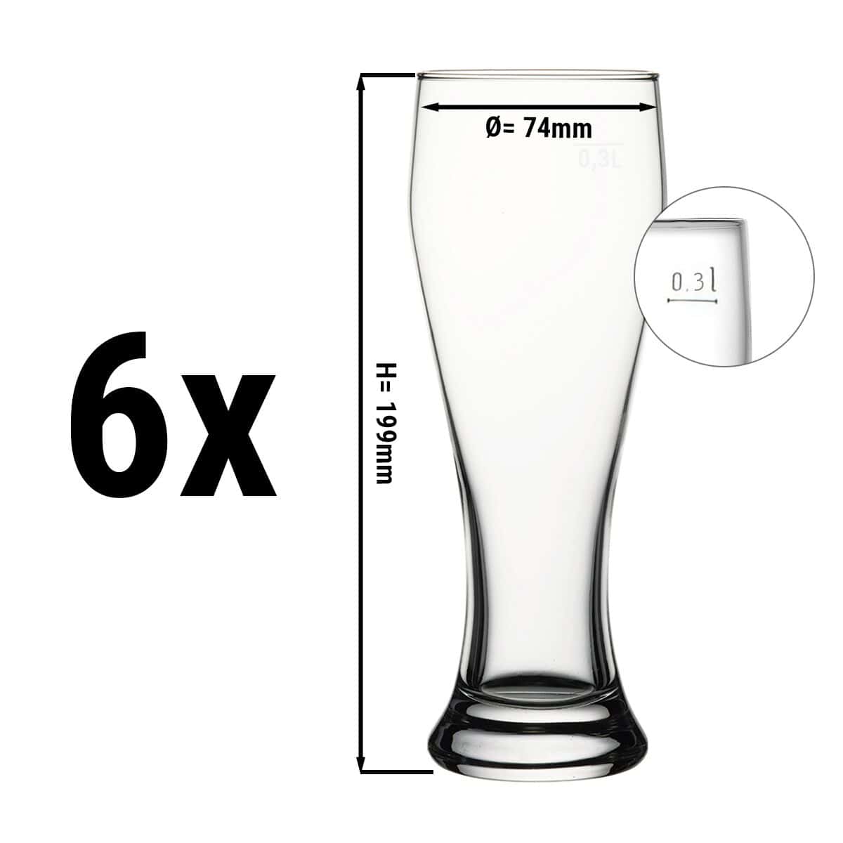 (6 Stück) Weizenbierglas - BEER SPECIALS - 415 ml - geeicht bei 300 ml