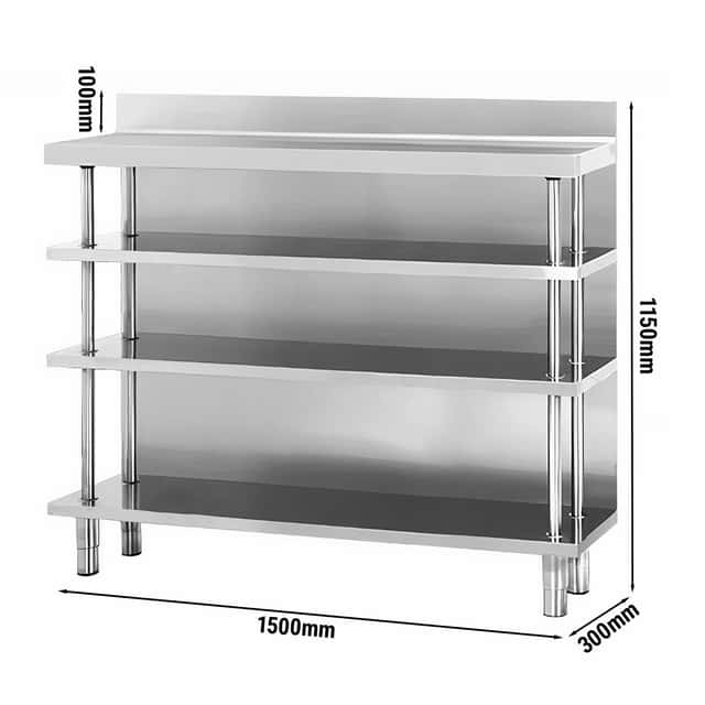 Edelstahl Bar-Arbeitstisch mit 4 Ablagen 1500x300