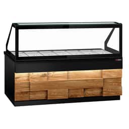 Saladette TORONTO - 2550mm - Holzfront - 4 Türen - für 6x GN 1/1 - schwarze Granit-Arbeitsplatte