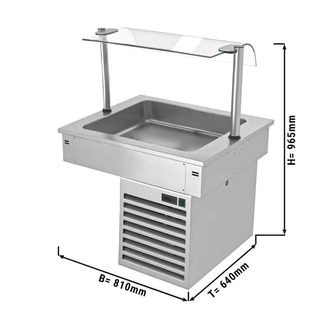 Einbau Kühlwanne - 0,8m - +2 ~ +8 °C - 2x GN 1/1 - mit Glas-Hustenschutz