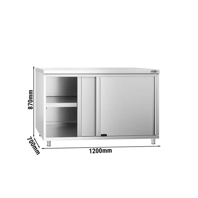 Edelstahl Arbeitsschrank PREMIUM - 1200x700mm - mit Schiebetür ohne Aufkantung