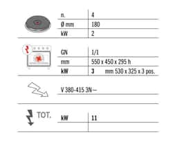 Elektroherd - 8 kW - 4 Platten Rund - inkl. Elektro Umluftofen - 3 kW