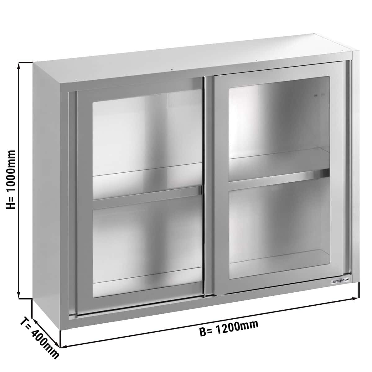 Edelstahl Wandhängeschrank - 1200x400mm - mit Glasschiebetür - 1000mm hoch