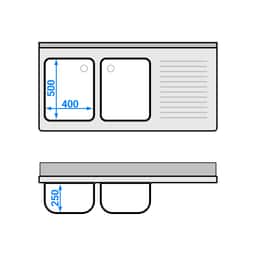 Spülschrank ECO - 1400x700mm - mit 2 Becken links