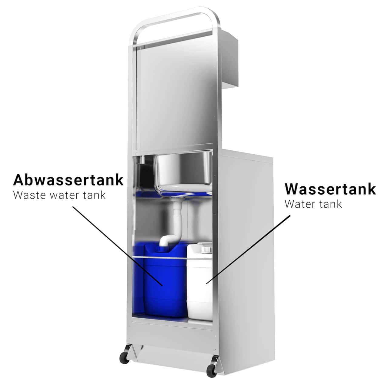 Mobiles Handwaschbecken - Edelstahl - mit Mischbatterie, Seifen- & Papierhandtuchspender