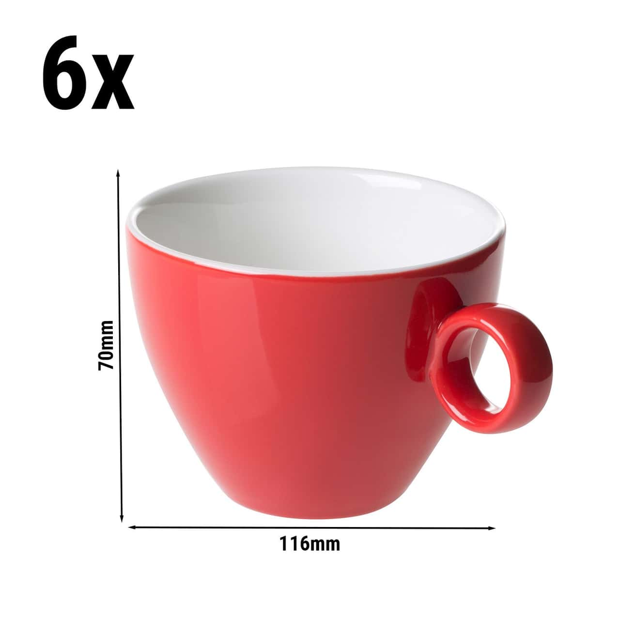 (6 Stück) BART COLOUR CAFE - Cappuccinotasse - 230ml - Rot