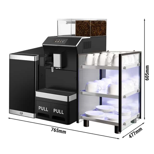 Kaffeevollautomat - 1,3 kW - 5 Zoll Touchscreen - inkl. Tassenwärmer & Milchkühlschrank