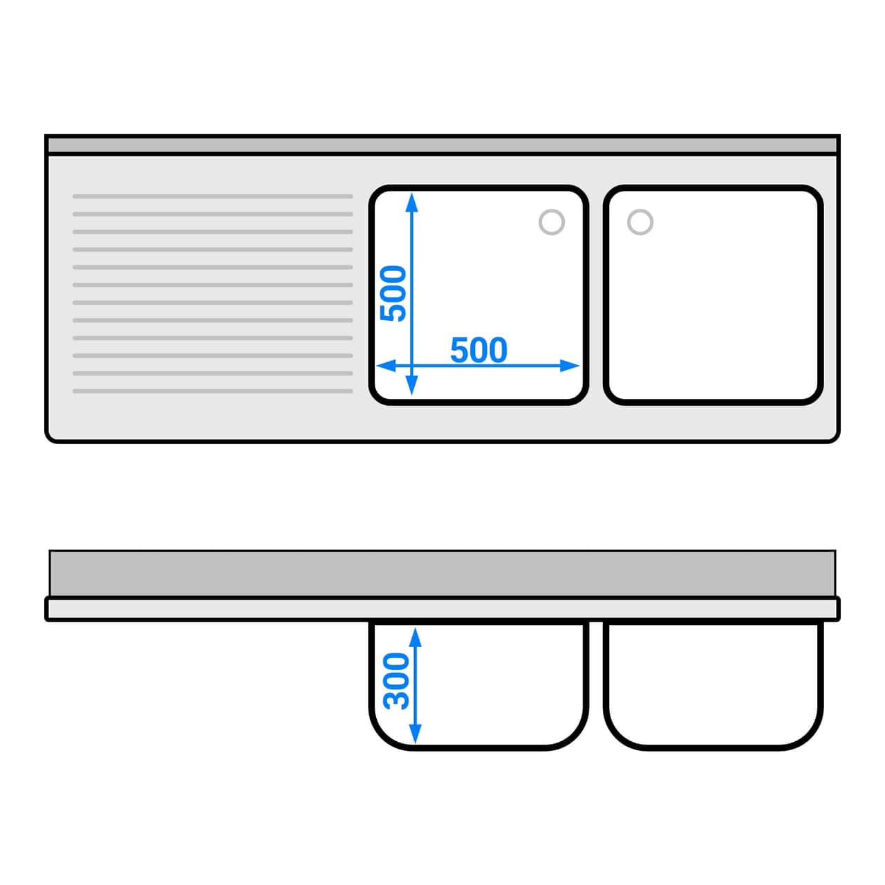 Spülschrank PREMIUM - 1800x700mm - mit 2 Becken rechts