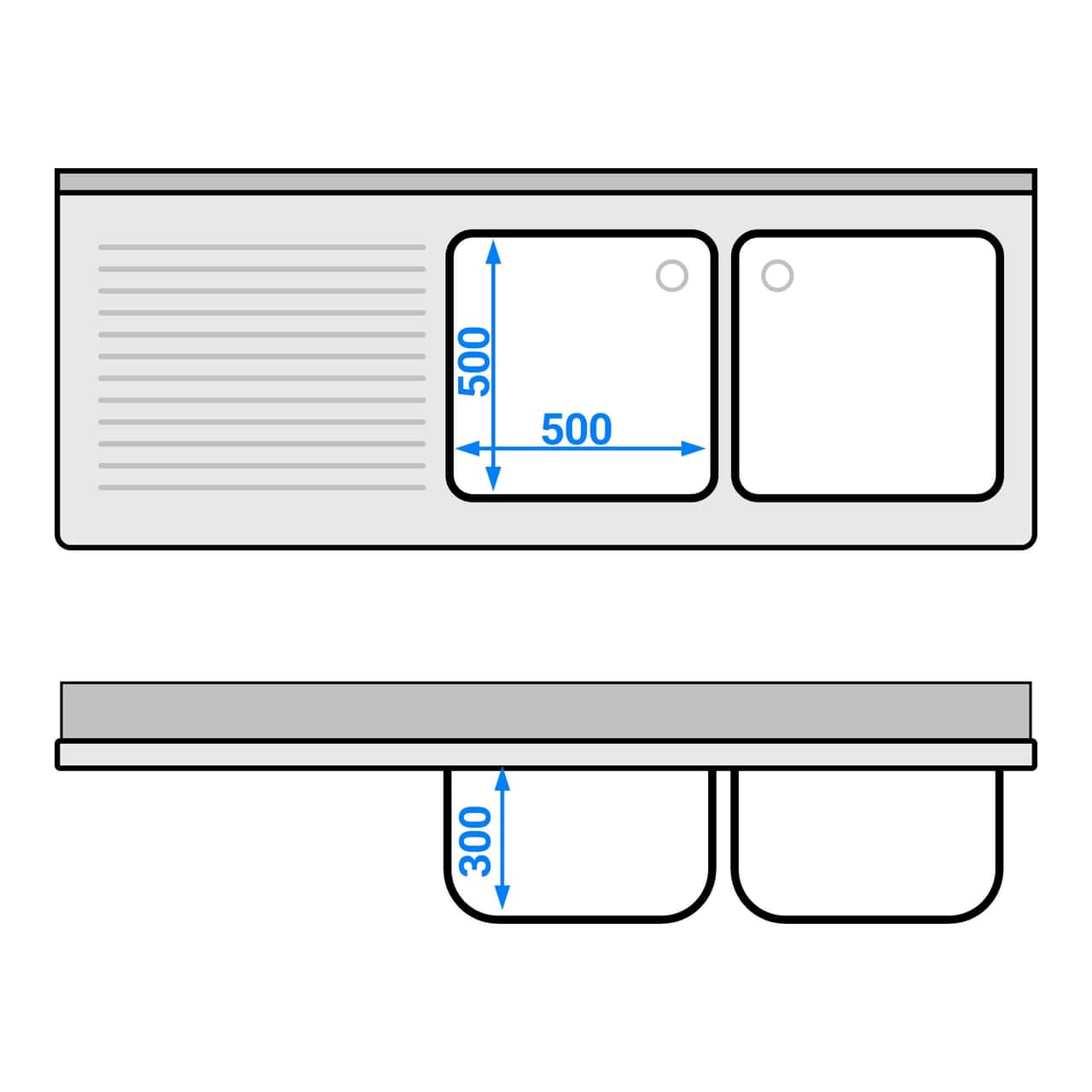 Spülmaschinen-Spülschrank - 1800x700mm - mit 2 Becken rechts