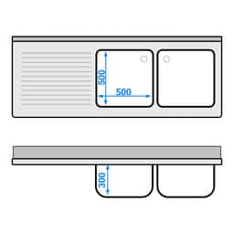 Spülmaschinen-Spülschrank - 1800x700mm - mit 2 Becken rechts