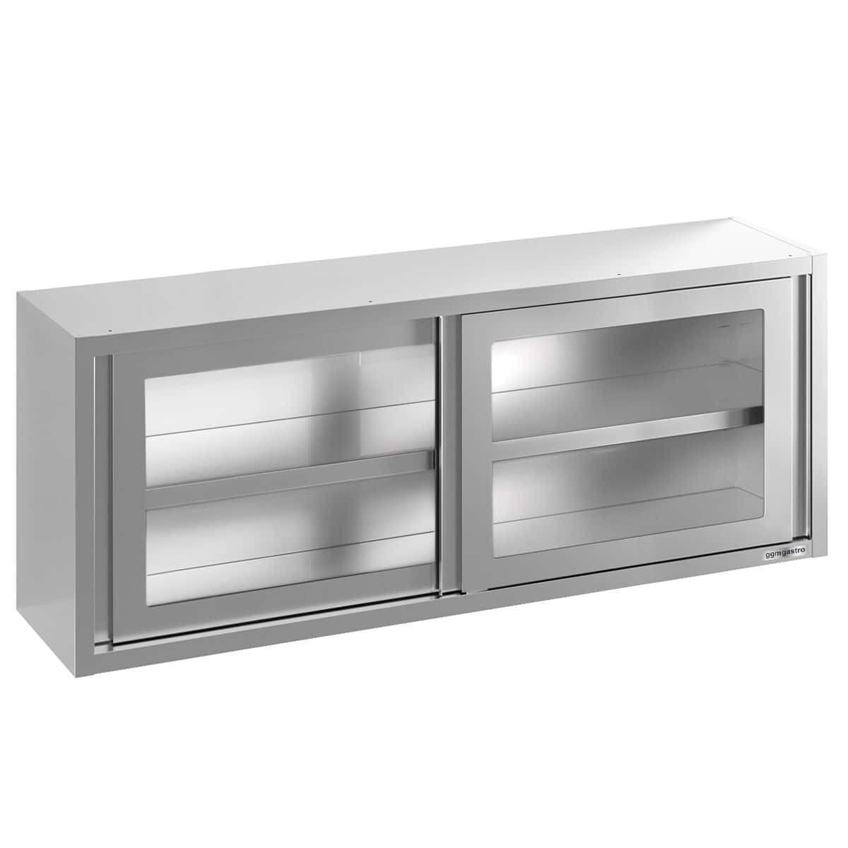 Stainless steel wall cabinet - 2000x400mm - with sliding glass door - 650mm high